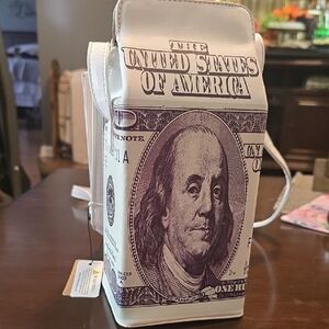 Chic White Bag with Money Print Design